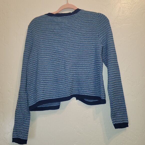 Liz Claiborne Womens Sz PL Popover Long Sleeve Cardigan Tweed Blue 100% Cotton - Picture 2 of 5